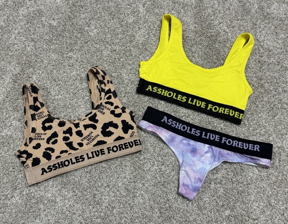 ALF Live Forever Bralette Thong Underwear Bundle Leopard Tie Dye Neon NEW Size S